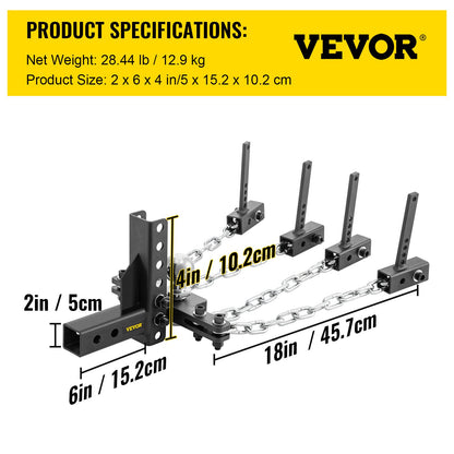 Gewichtsverteilungskupplung, 1000 lb Hochleistungs-Nivellierungskupplung mit Pendelkontrolle, 2"-Kugel &amp; 4"-Absenkung/Hebevorrichtung &amp; 4 Ketten &amp; universelle Rahmenhalterung, ruckfreies und schwankungsfreies Ziehen von Anhängern