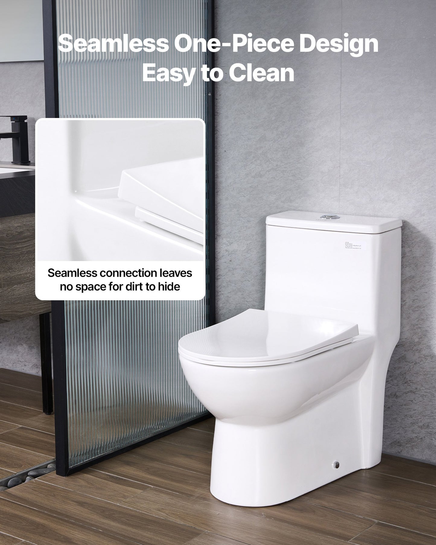 One-Piece Toilet, Elongated Toilet Vortex Dual-Flush 1.1/1.6 GPF, Toilets for Bathroom with Comfortable Chair Seat, Standard Height, Easy-Clean Skirted Design, 10 inch Rough-In, White + Silver