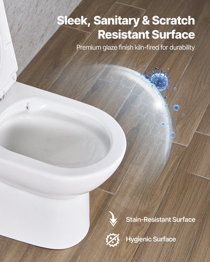 One-Piece Toilet, Elongated Toilet Vortex Dual-Flush 1.1/1.6 GPF, Toilets for Bathroom with Comfortable Chair Seat, Standard Height, Easy-Clean Skirted Design, 10 inch Rough-In, White + Silver