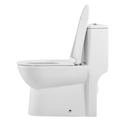 One-Piece Toilet, Elongated Toilet Vortex Dual-Flush 1.1/1.6 GPF, Toilets for Bathroom with Comfortable Chair Seat, Standard Height, Easy-Clean Skirted Design, 10 inch Rough-In, White + Silver