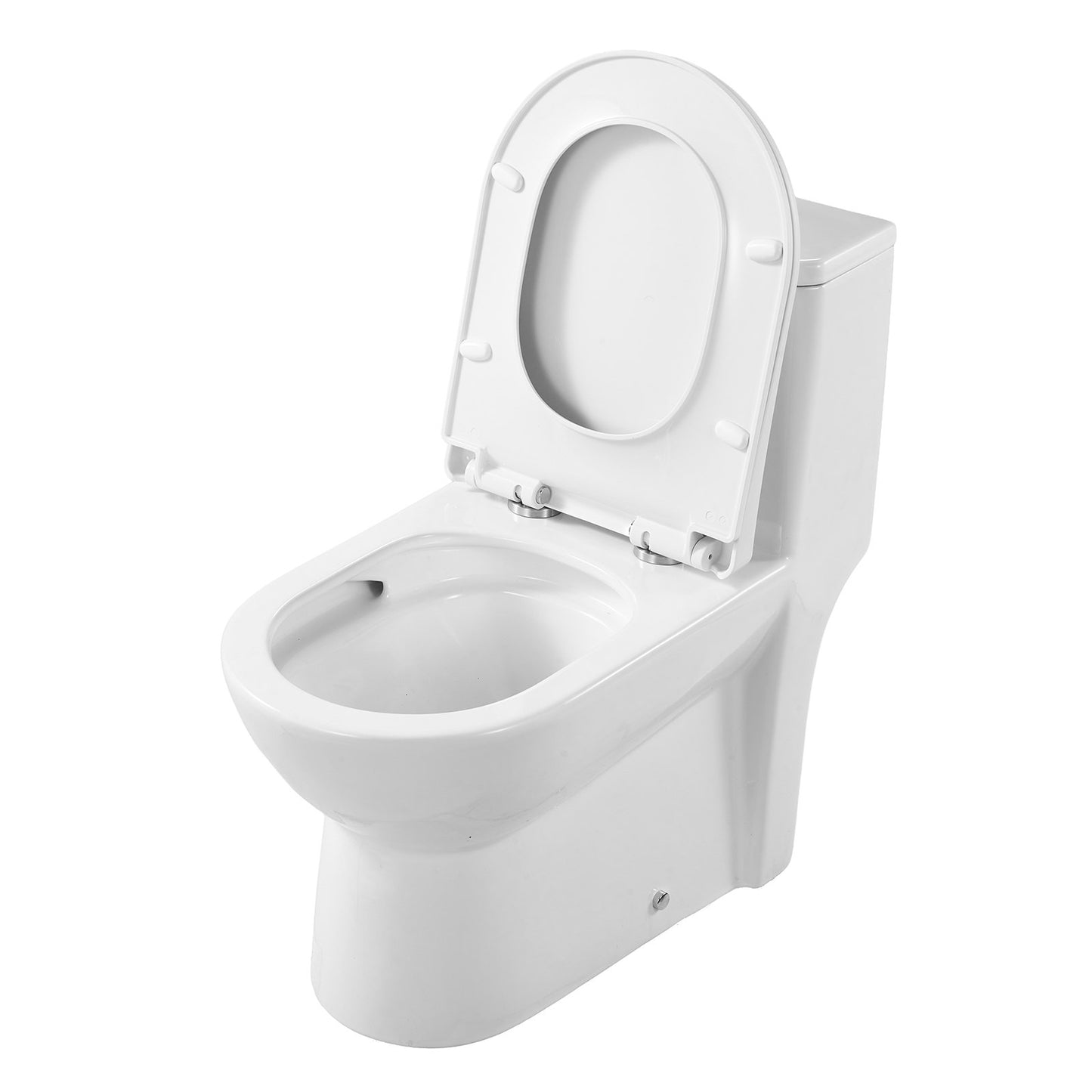 One-Piece Toilet, Elongated Toilet Vortex Dual-Flush 1.1/1.6 GPF, Toilets for Bathroom with Comfortable Chair Seat, Standard Height, Easy-Clean Skirted Design, 10 inch Rough-In, White + Silver