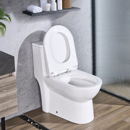 One-Piece Toilet, Elongated Toilet Vortex Dual-Flush 1.1/1.6 GPF, Toilets for Bathroom with Comfortable Chair Seat, Standard Height, Easy-Clean Skirted Design, 12 inch Rough-In, White + Silver