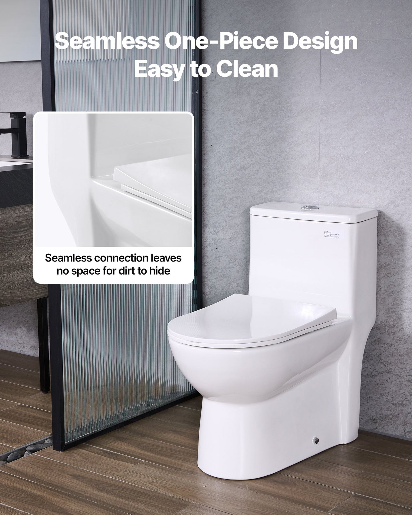 One-Piece Toilet, Elongated Toilet Vortex Dual-Flush 1.1/1.6 GPF, Toilets for Bathroom with Comfortable Chair Seat, Standard Height, Easy-Clean Skirted Design, 12 inch Rough-In, White + Silver