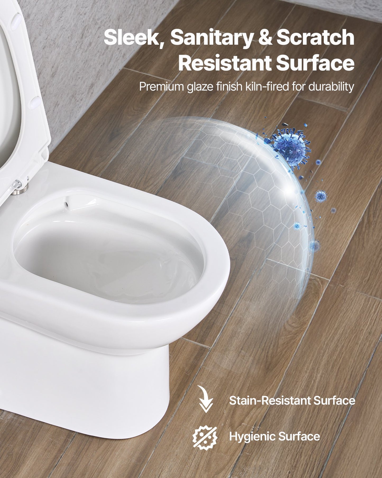 One-Piece Toilet, Elongated Toilet Vortex Dual-Flush 1.1/1.6 GPF, Toilets for Bathroom with Comfortable Chair Seat, Standard Height, Easy-Clean Skirted Design, 12 inch Rough-In, White + Silver