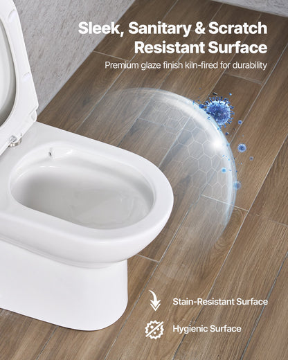 One-Piece Toilet, Elongated Toilet Vortex Dual-Flush 1.1/1.6 GPF, Toilets for Bathroom with Comfortable Chair Seat, Standard Height, Easy-Clean Skirted Design, 12 inch Rough-In, White + Silver
