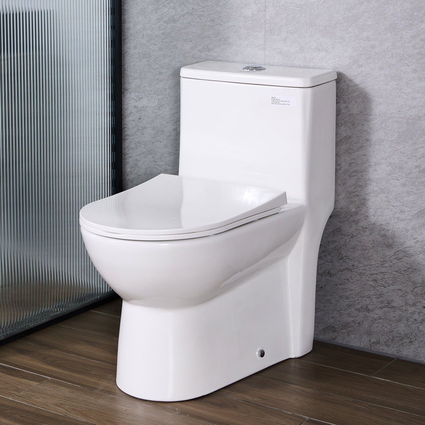 One-Piece Toilet, Elongated Toilet Vortex Dual-Flush 1.1/1.6 GPF, Toilets for Bathroom with Comfortable Chair Seat, Standard Height, Easy-Clean Skirted Design, 12 inch Rough-In, White + Silver