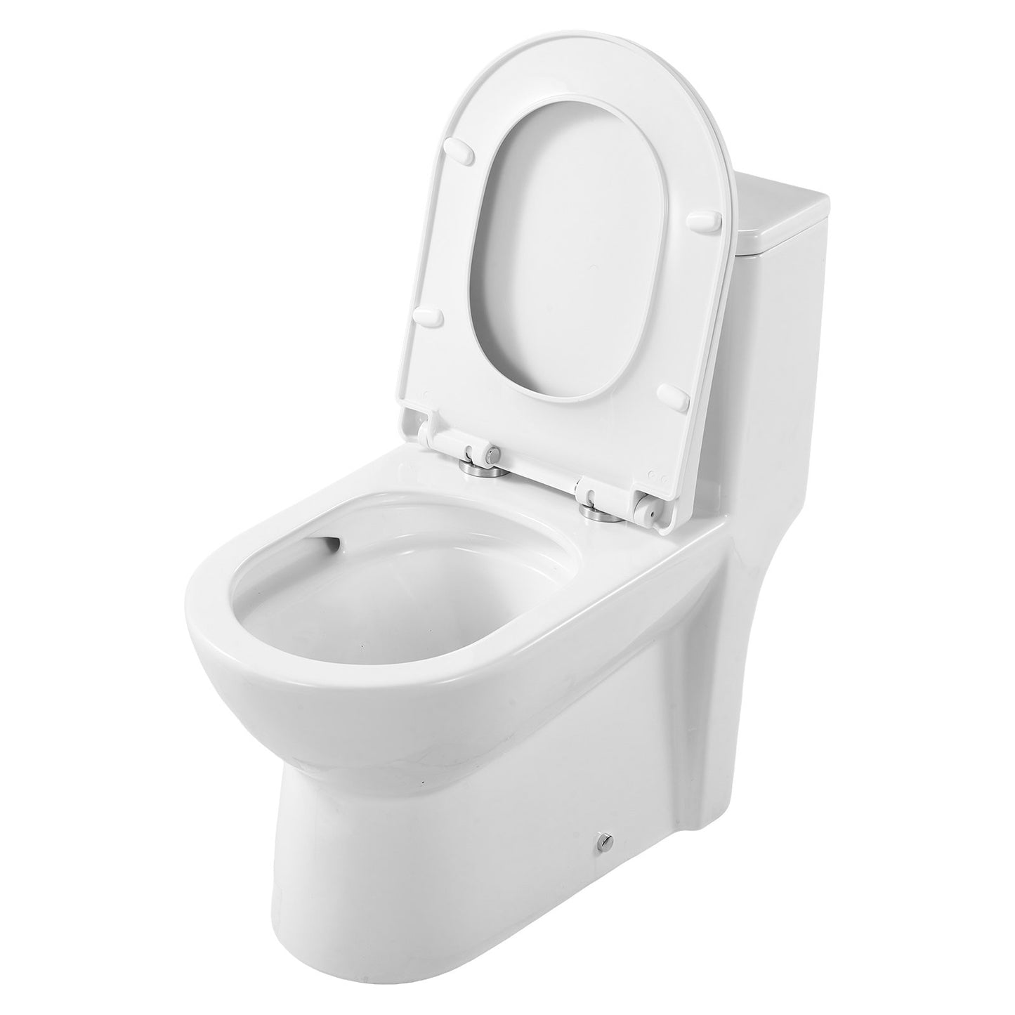 One-Piece Toilet, Elongated Toilet Vortex Dual-Flush 1.1/1.6 GPF, Toilets for Bathroom with Comfortable Chair Seat, Standard Height, Easy-Clean Skirted Design, 12 inch Rough-In, White + Silver