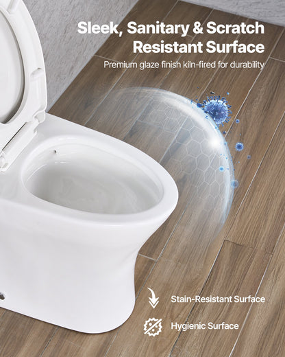 One-Piece Toilet, Elongated Toilet Vortex Dual-Flush 1.0/1.28 GPF, Toilets for Bathroom with Comfortable Chair Seat, Standard Height, Easy-Clean Skirted Design, 12 inch Rough-In, White + Silver