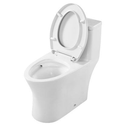 One-Piece Toilet, Elongated Toilet Vortex Dual-Flush 1.0/1.28 GPF, Toilets for Bathroom with Comfortable Chair Seat, Standard Height, Easy-Clean Skirted Design, 12 inch Rough-In, White + Silver