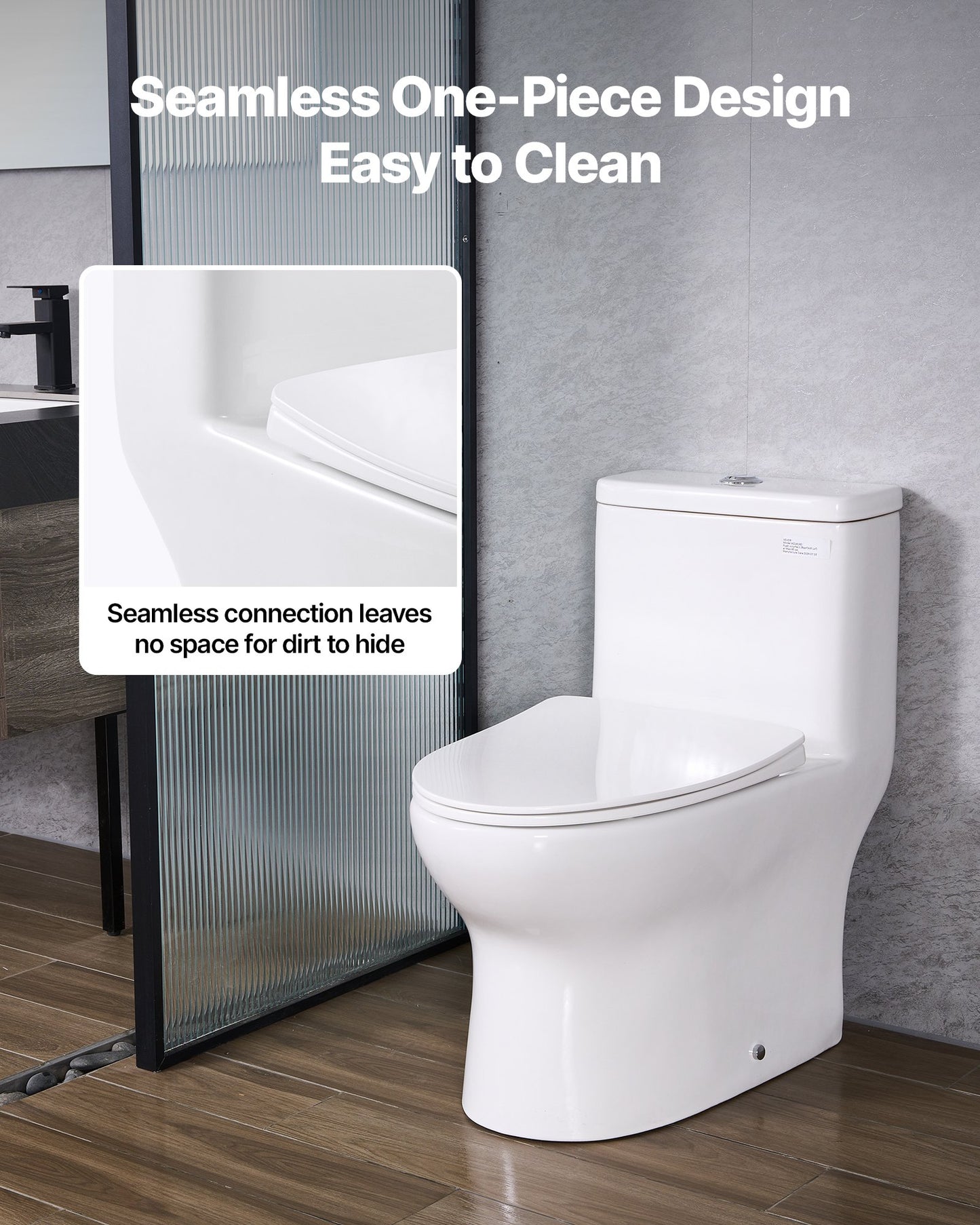 One-Piece Toilet, Elongated Toilet Vortex Dual-Flush 1.0/1.28 GPF, Toilets for Bathroom with Comfortable Chair Seat, Standard Height, 12 inch Rough-In, White + Silver, Easy-Clean Skirted Design