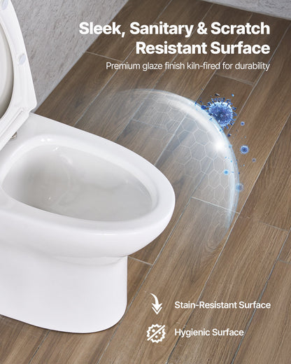 One-Piece Toilet, Elongated Toilet Vortex Dual-Flush 1.0/1.28 GPF, Toilets for Bathroom with Comfortable Chair Seat, Standard Height, 12 inch Rough-In, White + Silver, Easy-Clean Skirted Design