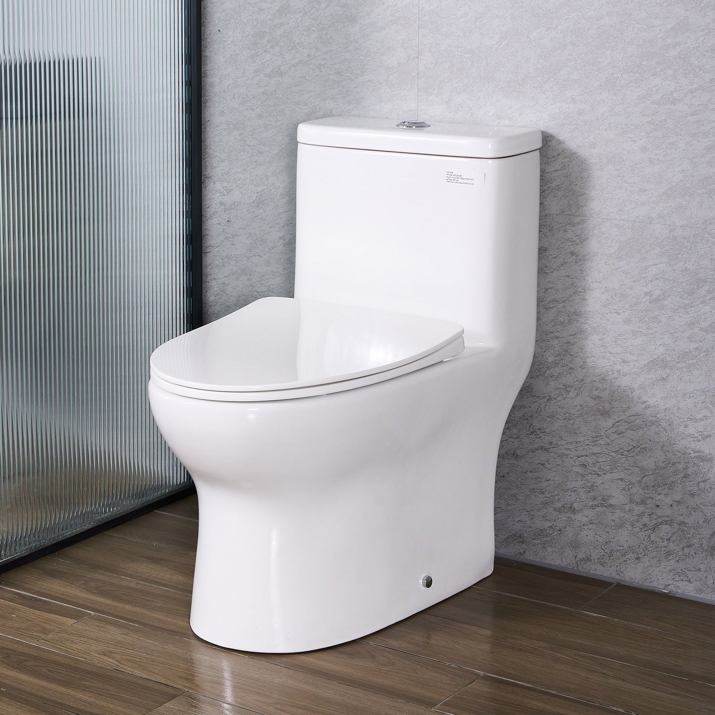 One-Piece Toilet, Elongated Toilet Vortex Dual-Flush 1.0/1.28 GPF, Toilets for Bathroom with Comfortable Chair Seat, Standard Height, 12 inch Rough-In, White + Silver, Easy-Clean Skirted Design