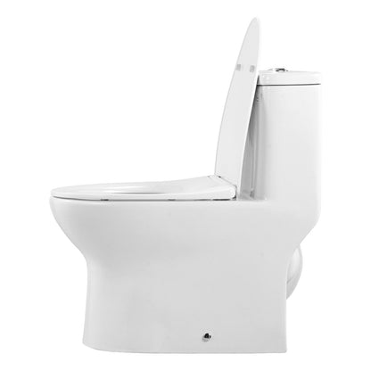 One-Piece Toilet, Elongated Toilet Vortex Dual-Flush 1.0/1.28 GPF, Toilets for Bathroom with Comfortable Chair Seat, Standard Height, 12 inch Rough-In, White + Silver, Easy-Clean Skirted Design