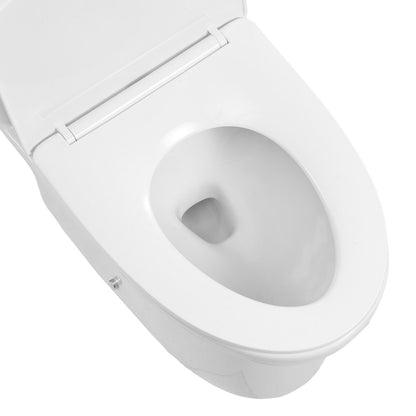 One-Piece Toilet, Elongated Toilet Vortex Dual-Flush 1.0/1.28 GPF, Toilets for Bathroom with Comfortable Chair Seat, Standard Height, 12 inch Rough-In, White + Silver, Easy-Clean Skirted Design