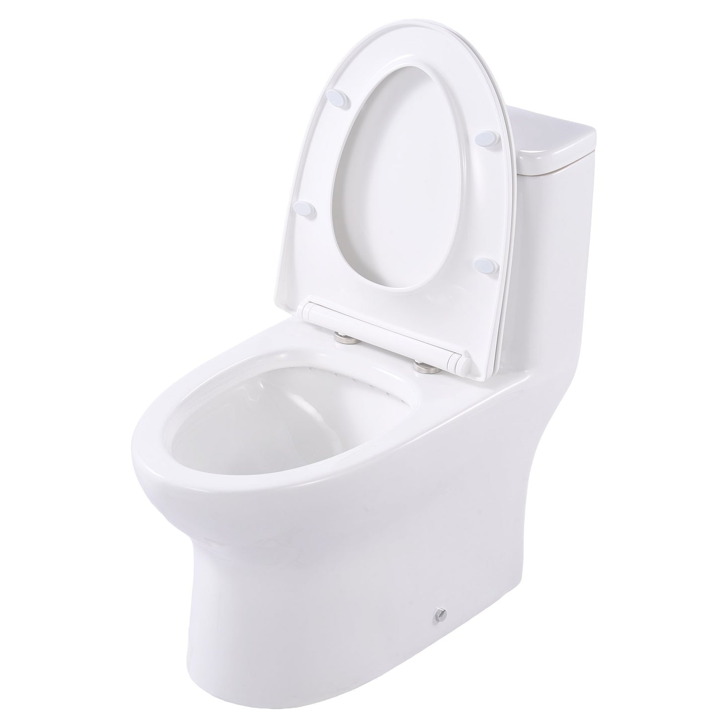 One-Piece Toilet, Elongated Toilet Vortex Dual-Flush 1.0/1.28 GPF, Toilets for Bathroom with Comfortable Chair Seat, Standard Height, 12 inch Rough-In, White + Silver, Easy-Clean Skirted Design