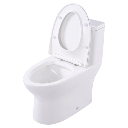 One-Piece Toilet, Elongated Toilet Vortex Dual-Flush 1.0/1.28 GPF, Toilets for Bathroom with Comfortable Chair Seat, Standard Height, 12 inch Rough-In, White + Silver, Easy-Clean Skirted Design