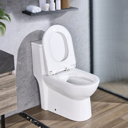 One-Piece Toilet, Elongated Toilet Vortex Dual-Flush 1.1/1.6 GPF, Toilets for Bathroom with Comfortable Chair Seat, 12 inch Rough-In, Black + White, Easy-Clean Skirted Design, Standard Height