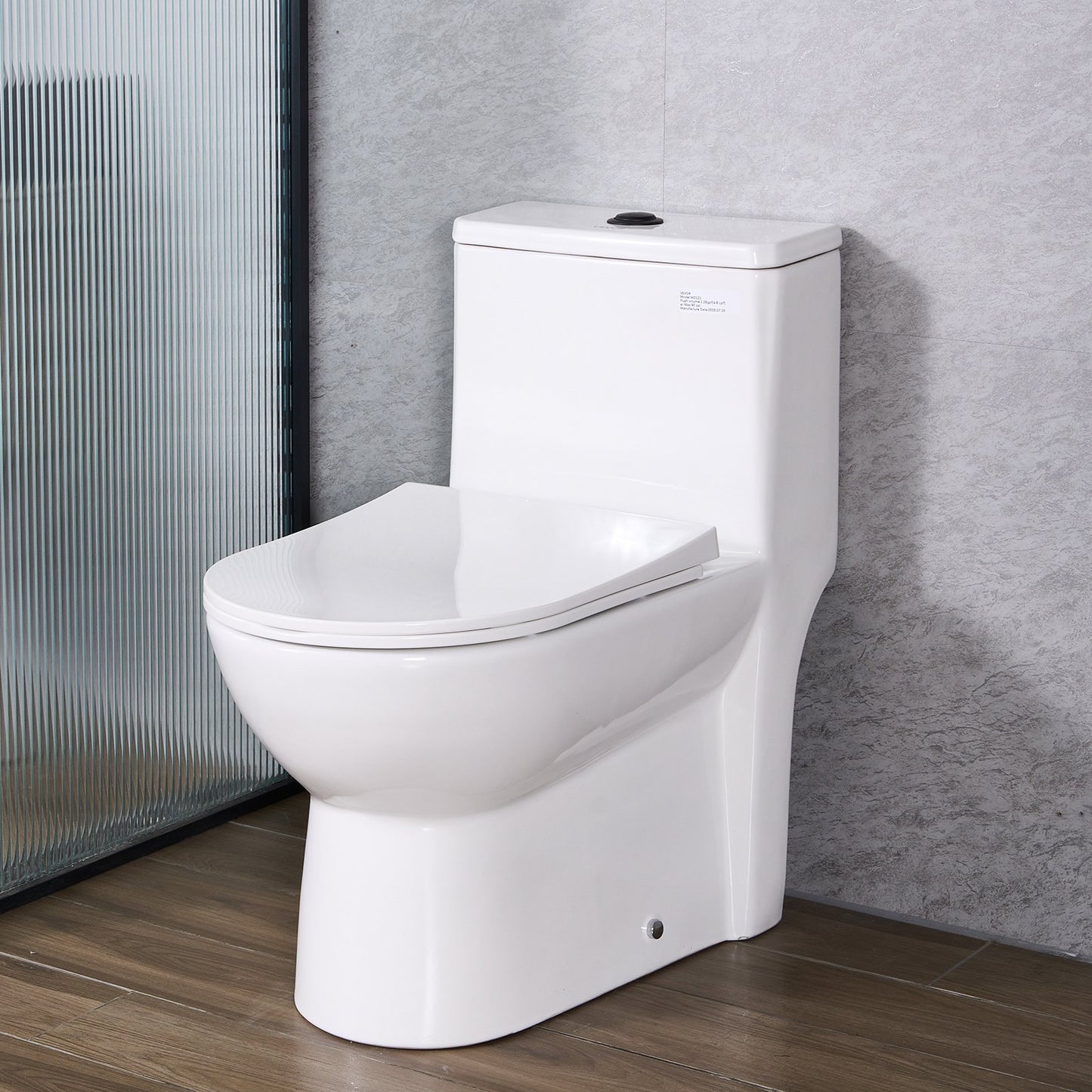 One-Piece Toilet, Elongated Toilet Vortex Dual-Flush 1.1/1.6 GPF, Toilets for Bathroom with Comfortable Chair Seat, 12 inch Rough-In, Black + White, Easy-Clean Skirted Design, Standard Height