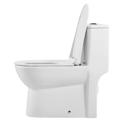 One-Piece Toilet, Elongated Toilet Vortex Dual-Flush 1.1/1.6 GPF, Toilets for Bathroom with Comfortable Chair Seat, 12 inch Rough-In, Black + White, Easy-Clean Skirted Design, Standard Height