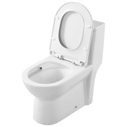 One-Piece Toilet, Elongated Toilet Vortex Dual-Flush 1.1/1.6 GPF, Toilets for Bathroom with Comfortable Chair Seat, 12 inch Rough-In, Black + White, Easy-Clean Skirted Design, Standard Height