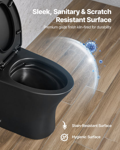 One-Piece Toilet, Elongated Toilet Vortex Dual-Flush 1.0/1.28 GPF, Toilets for Bathroom with Comfortable Chair Seat, Standard Height, Easy-Clean Skirted Design, 12 inch Rough-In, Black + Silver