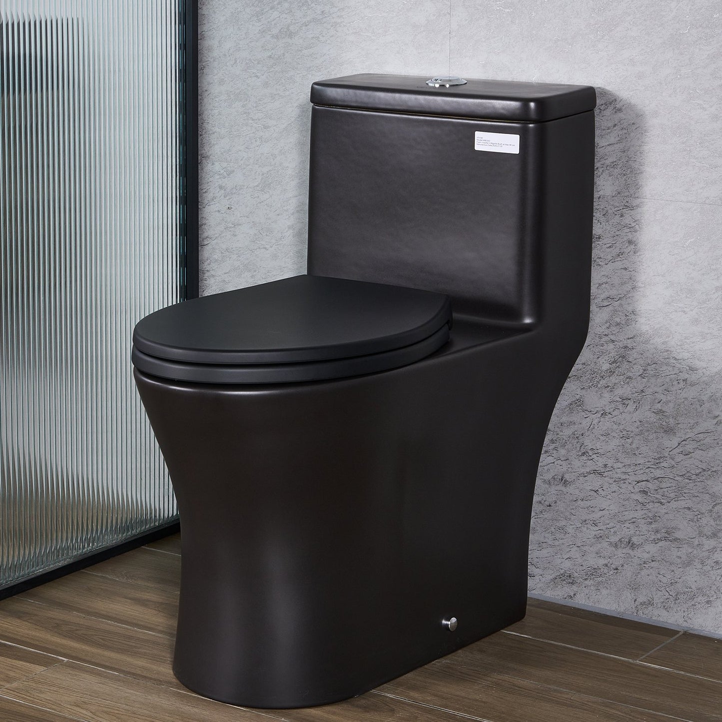 One-Piece Toilet, Elongated Toilet Vortex Dual-Flush 1.0/1.28 GPF, Toilets for Bathroom with Comfortable Chair Seat, Standard Height, Easy-Clean Skirted Design, 12 inch Rough-In, Black + Silver