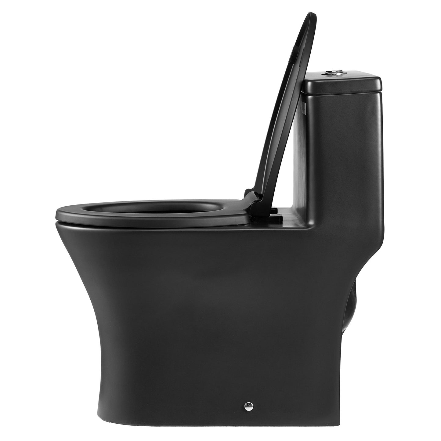 One-Piece Toilet, Elongated Toilet Vortex Dual-Flush 1.0/1.28 GPF, Toilets for Bathroom with Comfortable Chair Seat, Standard Height, Easy-Clean Skirted Design, 12 inch Rough-In, Black + Silver