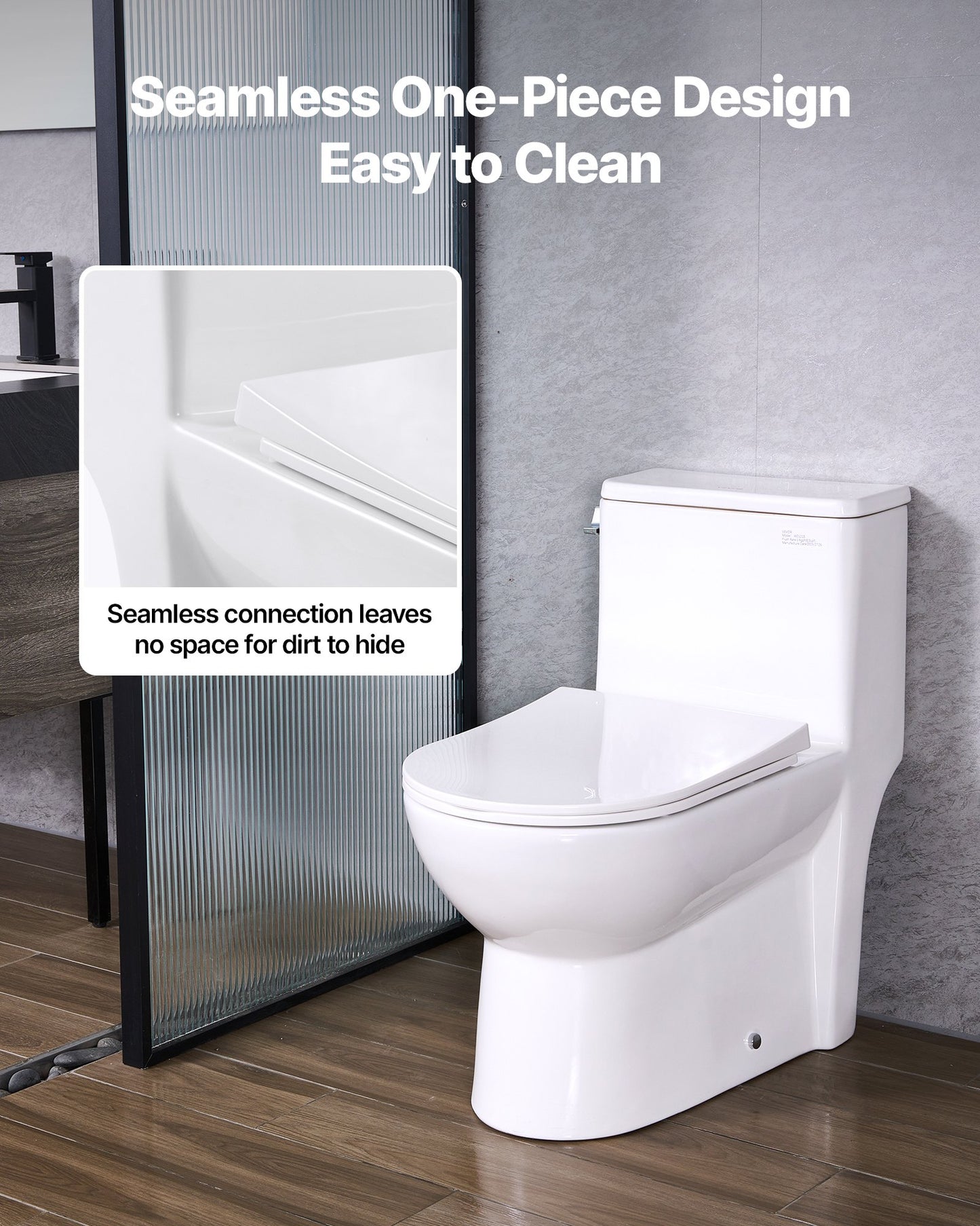 One-Piece Toilet, Elongated Toilet Vortex Left Flush 1.28 GPF, Toilets for Bathroom with Comfortable Chair Seat, Standard Height, Easy-Clean Skirted Design, 12 inch Rough-In, White + Silver