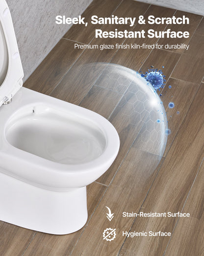One-Piece Toilet, Elongated Toilet Vortex Left Flush 1.28 GPF, Toilets for Bathroom with Comfortable Chair Seat, Standard Height, Easy-Clean Skirted Design, 12 inch Rough-In, White + Silver