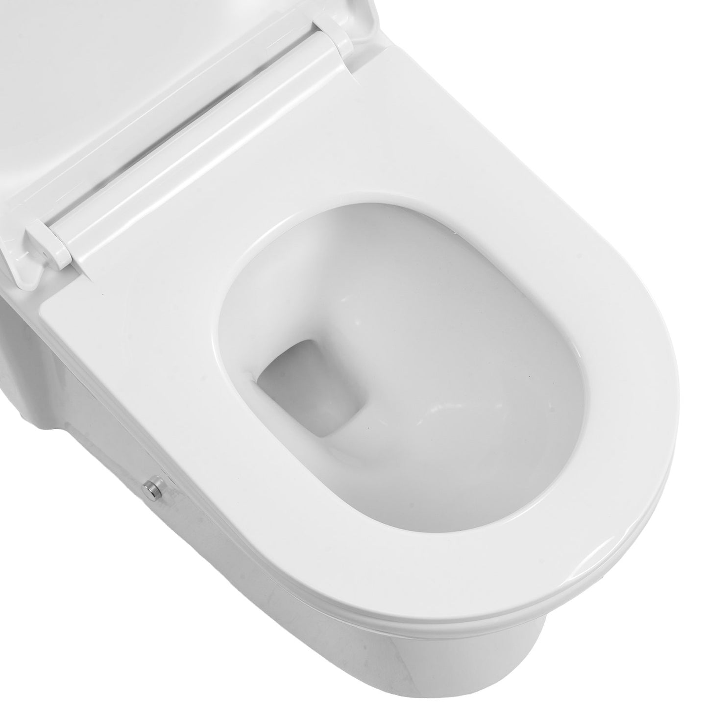 One-Piece Toilet, Elongated Toilet Vortex Left Flush 1.28 GPF, Toilets for Bathroom with Comfortable Chair Seat, Standard Height, Easy-Clean Skirted Design, 12 inch Rough-In, White + Silver