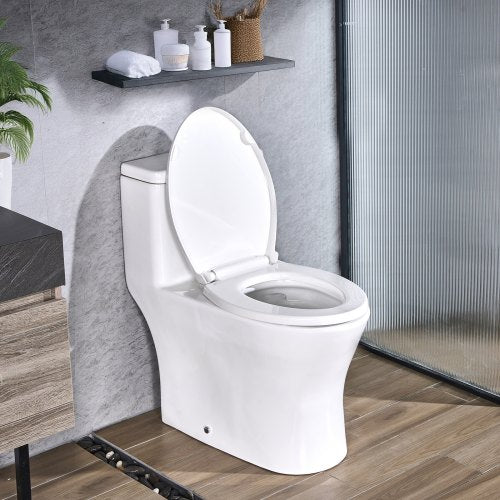 One-Piece Toilet, Elongated Toilet Vortex Dual-Flush 1.0/1.28 GPF, Toilets for Bathroom with Comfortable Chair Seat, Standard Height, Easy-Clean Skirted Design, 12 inch Rough-In, White + Black