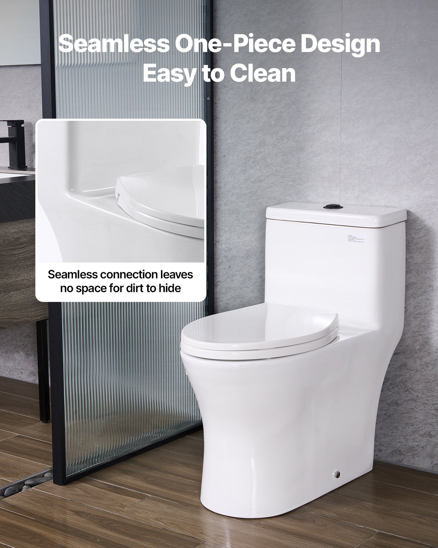 One-Piece Toilet, Elongated Toilet Vortex Dual-Flush 1.0/1.28 GPF, Toilets for Bathroom with Comfortable Chair Seat, Standard Height, Easy-Clean Skirted Design, 12 inch Rough-In, White + Black