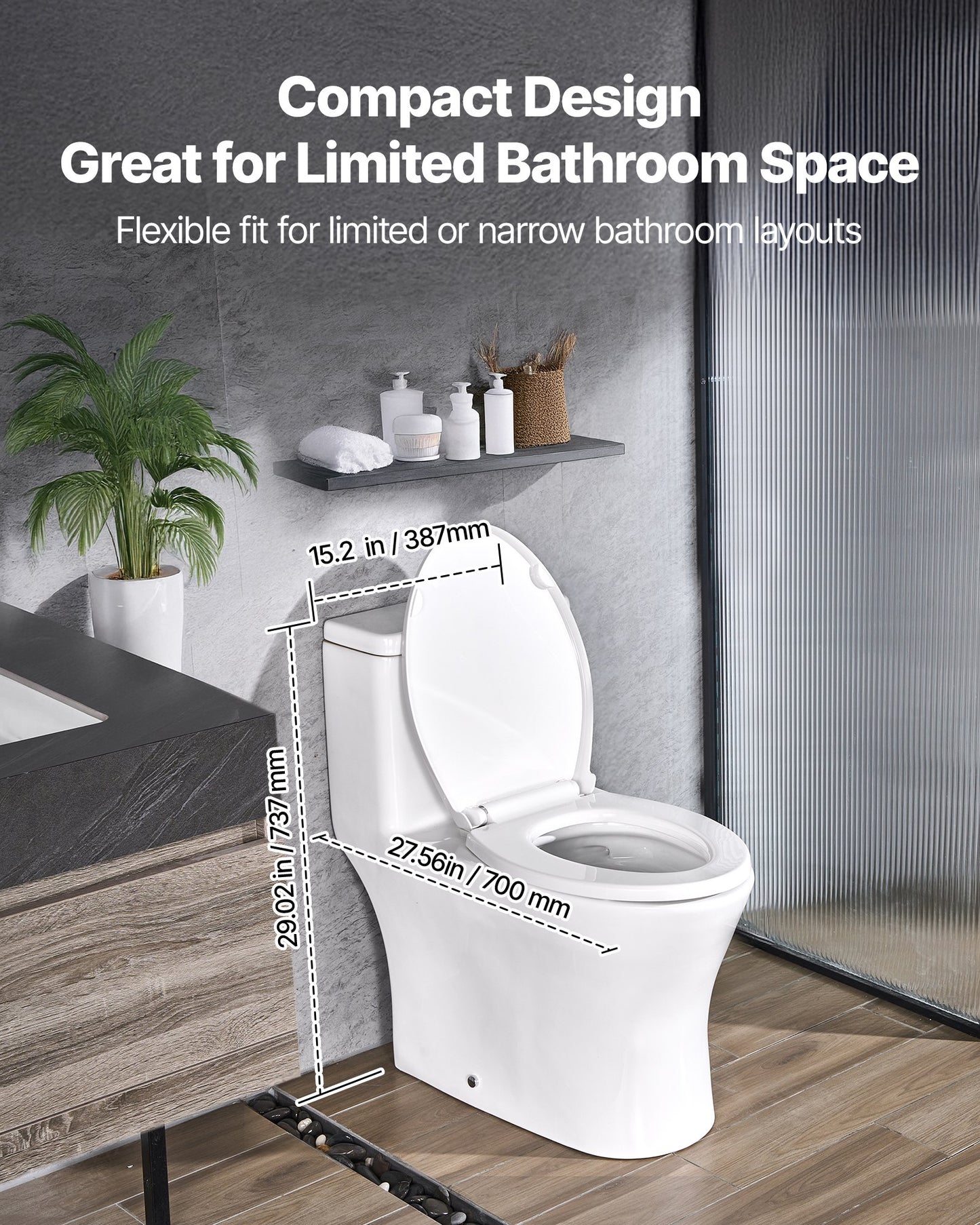 One-Piece Toilet, Elongated Toilet Vortex Dual-Flush 1.0/1.28 GPF, Toilets for Bathroom with Comfortable Chair Seat, Standard Height, Easy-Clean Skirted Design, 12 inch Rough-In, White + Black