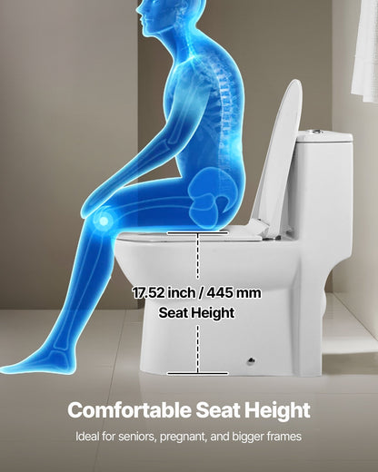 One-Piece Toilet, Elongated Toilet Vortex Dual-Flush 1.0/1.28 GPF, Toilets for Bathroom with Comfortable Chair Seat, Standard Height, Easy-Clean Skirted Design, 12 inch Rough-In, White + Black