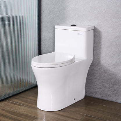 One-Piece Toilet, Elongated Toilet Vortex Dual-Flush 1.0/1.28 GPF, Toilets for Bathroom with Comfortable Chair Seat, Standard Height, Easy-Clean Skirted Design, 12 inch Rough-In, White + Black