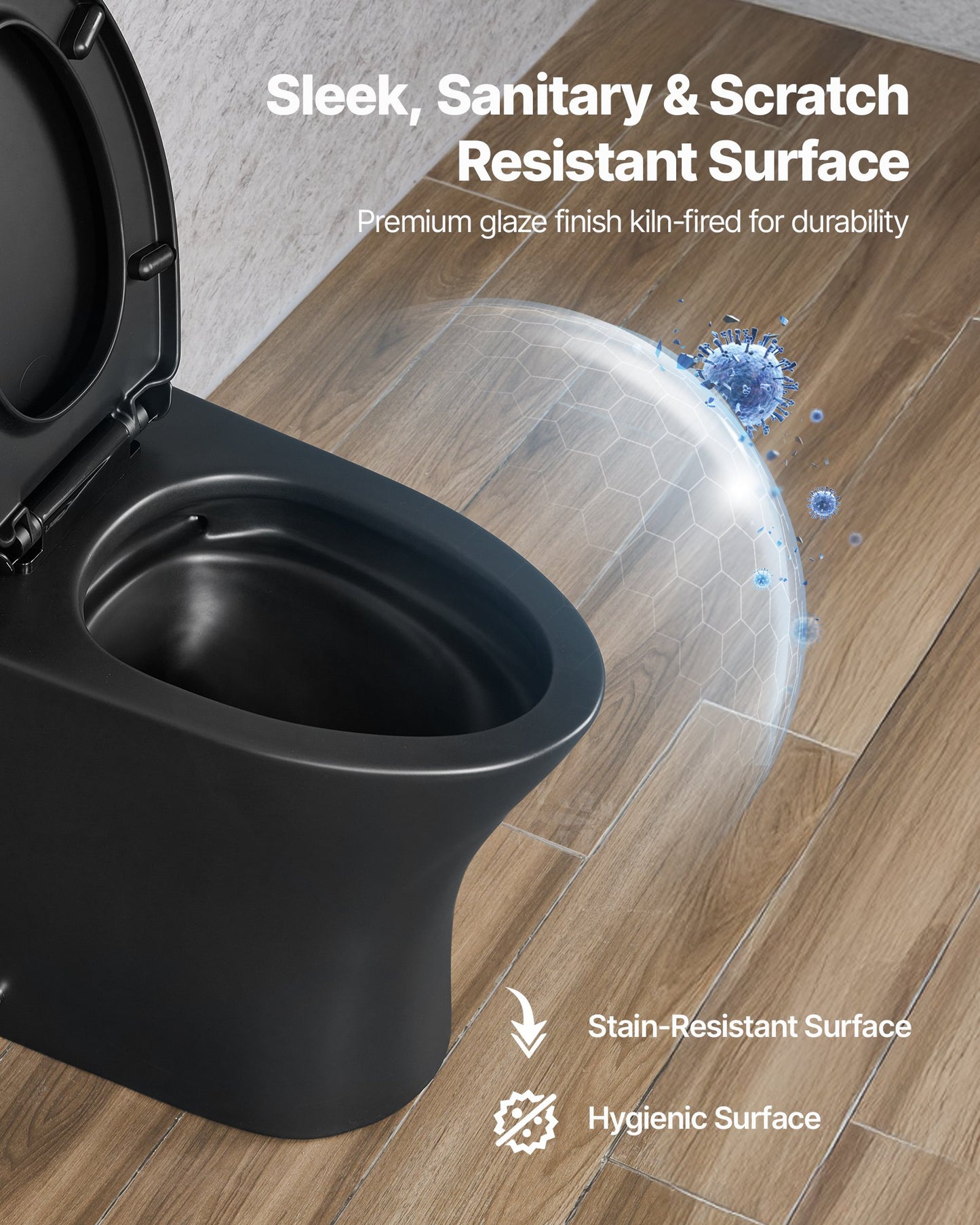 One-Piece Toilet, Elongated Toilet Vortex Dual-Flush 1.0/1.28 GPF, Toilets for Bathroom with Comfortable Chair Seat, Standard Height, Easy-Clean Skirted Design, 12″ Rough-In, Matte Black+ Black