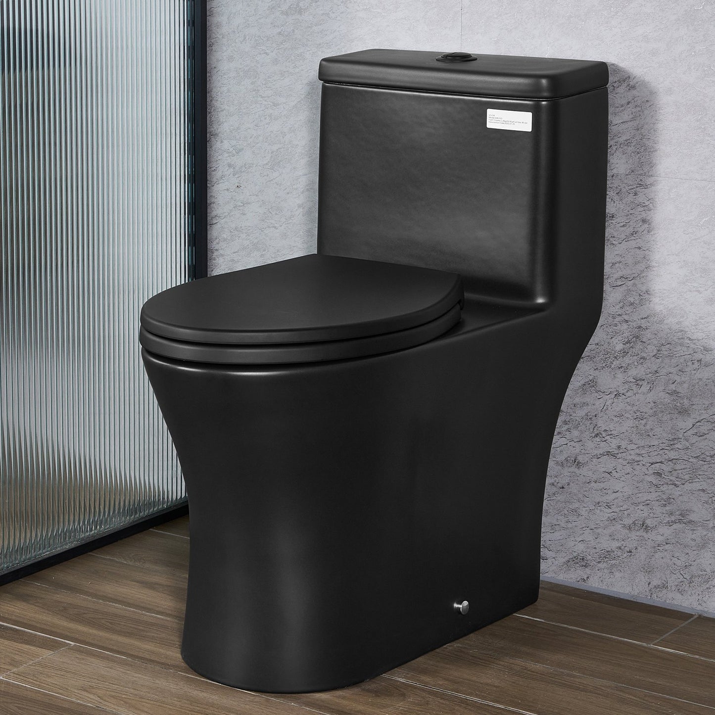 One-Piece Toilet, Elongated Toilet Vortex Dual-Flush 1.0/1.28 GPF, Toilets for Bathroom with Comfortable Chair Seat, Standard Height, Easy-Clean Skirted Design, 12″ Rough-In, Matte Black+ Black
