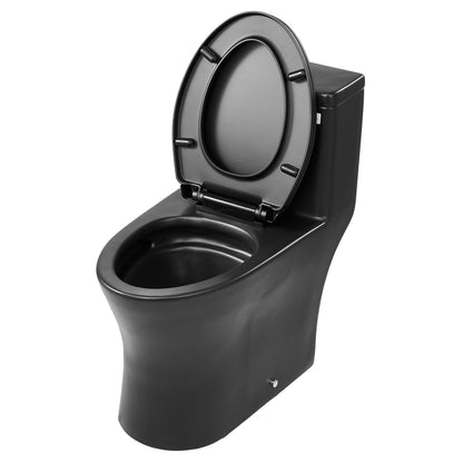 One-Piece Toilet, Elongated Toilet Vortex Dual-Flush 1.0/1.28 GPF, Toilets for Bathroom with Comfortable Chair Seat, Standard Height, Easy-Clean Skirted Design, 12″ Rough-In, Matte Black+ Black