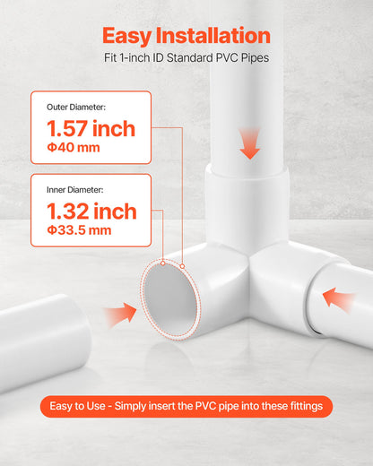 3-Way PVC Fittings, 1-inch PVC Pipe Joints Elbow Connector, 10-Pack Furniture Grade PVC Tee Fittings for DIY Storage Rack, Animal Cage, Pool or Garden Support Frame, Impact & Weather-Resistant