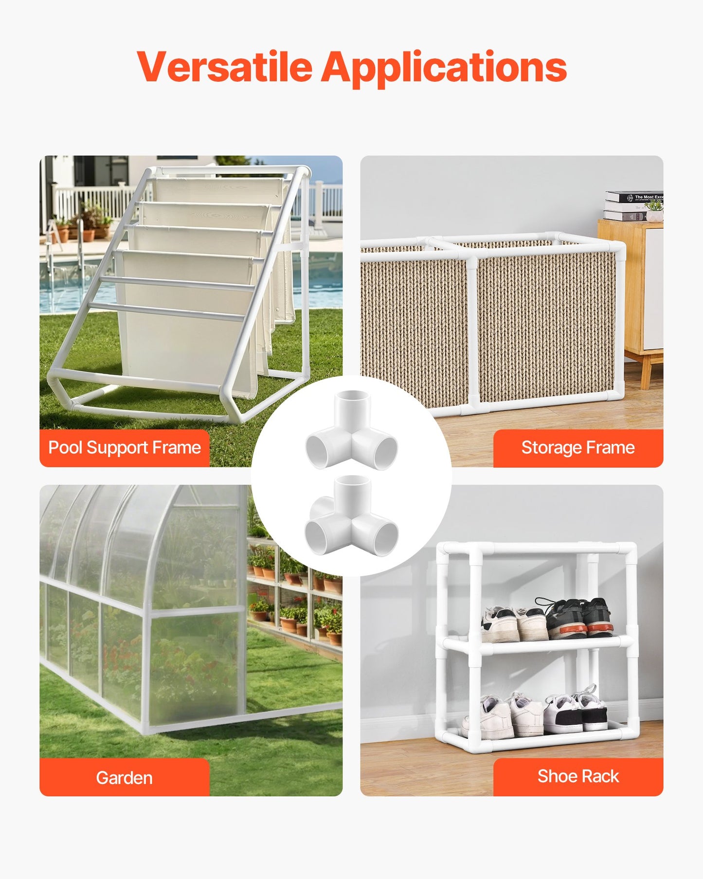 3-Way PVC Fittings, 1-inch PVC Pipe Joints Elbow Connector, 10-Pack Furniture Grade PVC Tee Fittings for DIY Storage Rack, Animal Cage, Pool or Garden Support Frame, Impact & Weather-Resistant