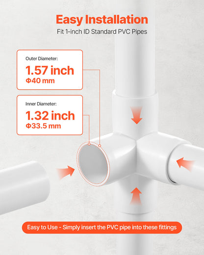 4-Way PVC Fittings, 1-inch PVC Pipe Joints Elbow Connector, 10-Pack Furniture Grade Pipe Corner Connectors for DIY Storage Rack, Animal Cage, Garden Support Frame, Impact & Weather-Resistant