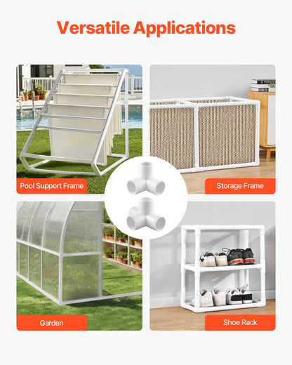 4-Way PVC Fittings, 1-inch PVC Pipe Joints Elbow Connector, 10-Pack Furniture Grade Pipe Corner Connectors for DIY Storage Rack, Animal Cage, Garden Support Frame, Impact & Weather-Resistant