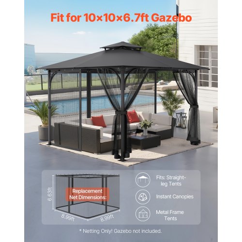 Replacement netting for pavilions, netting for 10x10x 6.7 ft patio, netting only | EU