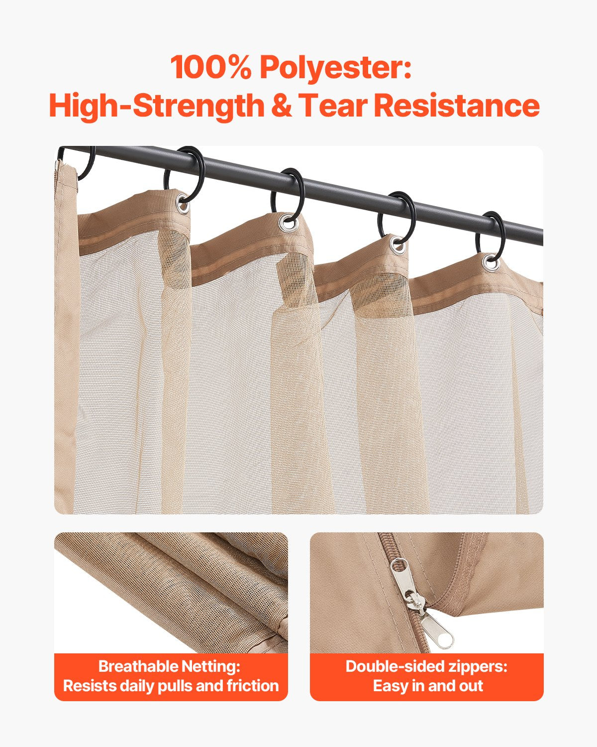 Gazebo Netting Replacement, Fit Most 10 x 10 x 7 FT Gazebo Curtain, Outdoor Garden Net, 4-Panel Sidewall Mesh Net, Patio Midge Netting with Double Zipper, Canopy Screen (Netting Only)