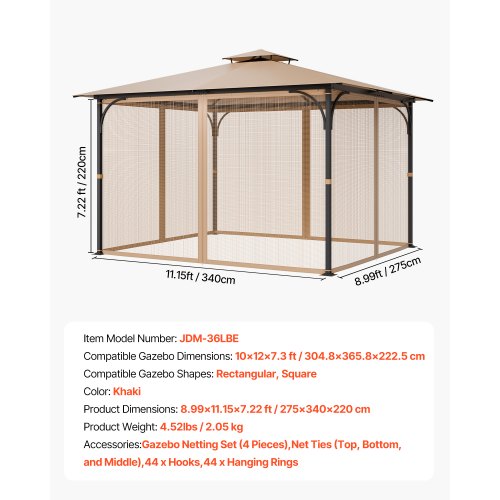 Replacement net for pavilions, net for 25x3.5x2.1 m patio, net only | EU