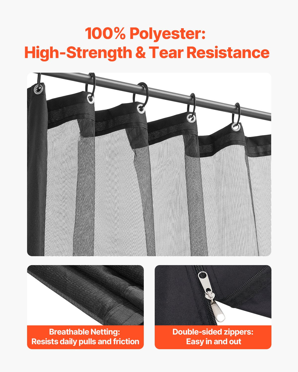 Gazebo Netting Replacement, Fit Most 10 x 13 x 6.8 FT Gazebo Curtain, Outdoor Garden Net, 4-Panel Sidewall Mesh Net, Patio Midge Netting with Double Zipper, Canopy Screen (Netting Only)