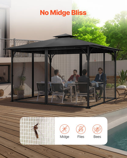 Gazebo Netting Replacement, Fit Most 10 x 13 x 6.8 FT Gazebo Curtain, Outdoor Garden Net, 4-Panel Sidewall Mesh Net, Patio Midge Netting with Double Zipper, Canopy Screen (Netting Only)