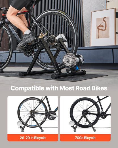 Bike Trainer, 26-29 Inch & 700C Wheels, Foldable Fluid Bicycle Stationary Trainer Stand for Indoor Exercise Riding with Quick Release Skewer & Front Wheel Riser Block, Fits Road Bikes, Black