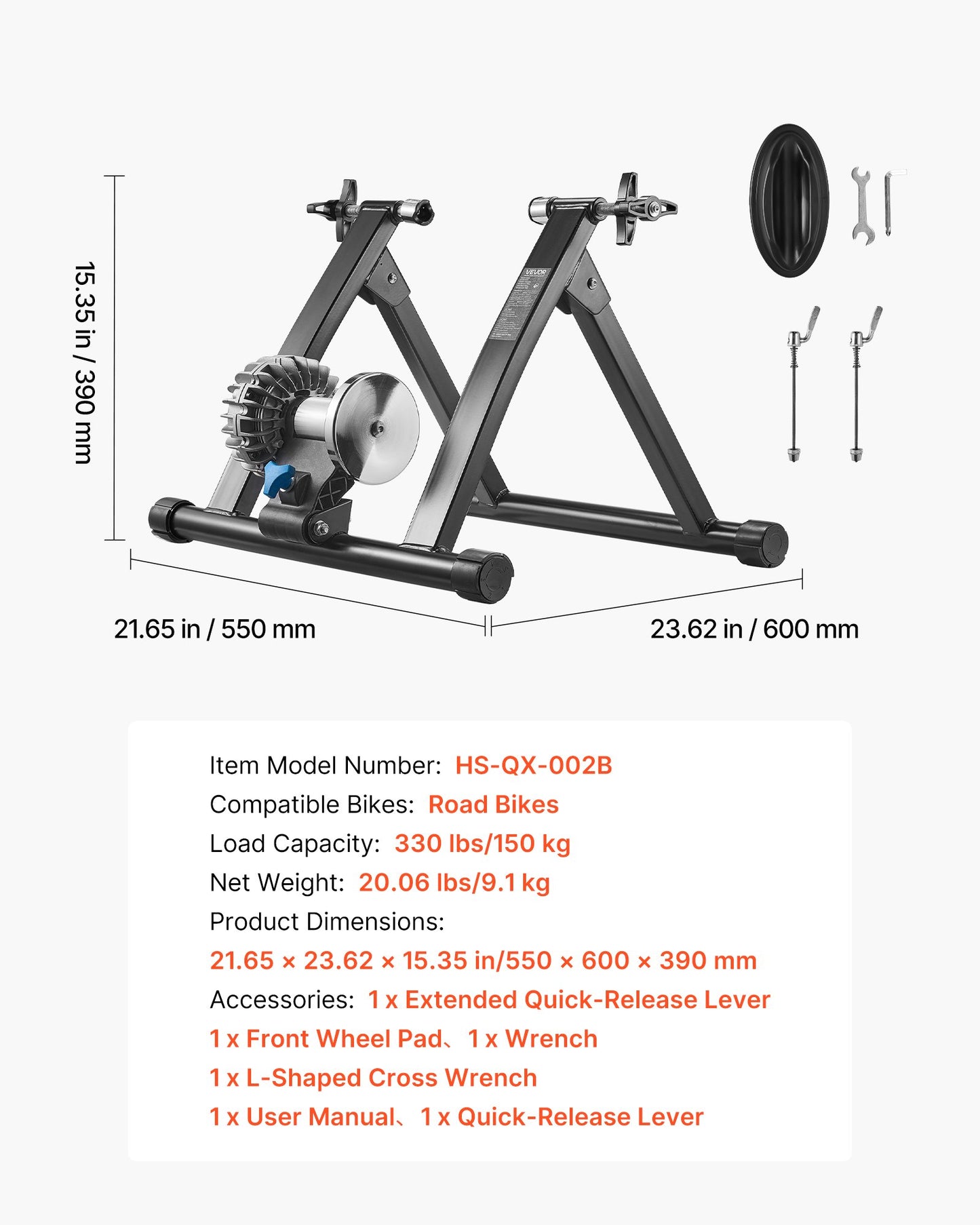 Bike Trainer, 26-29 Inch & 700C Wheels, Foldable Fluid Bicycle Stationary Trainer Stand for Indoor Exercise Riding with Quick Release Skewer & Front Wheel Riser Block, Fits Road Bikes, Black