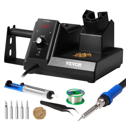 Soldering Iron Station, 80W Digital Display Soldering Station Kit with 5 Soldering Tips, 30g Solder Wire, Solder Sucker, Tweezer, Tip Cleaner, Auto Standby & Sleep Mode, °C/°F Conversion